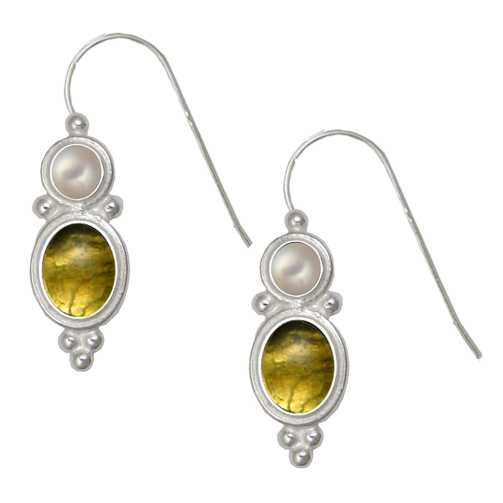 Sterling Silver Drop Dangle Earrings Citrine And Cultured Freshwater Pearl